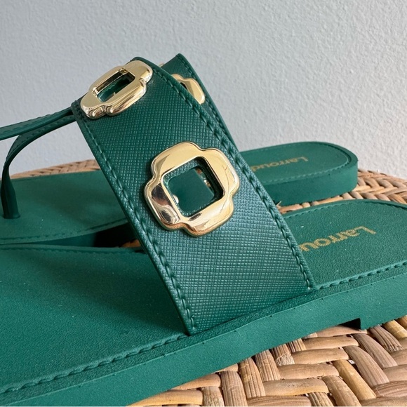 Larroude Women’s Milan Grommet Thong Sandals Size 10/11 in Green - Picture 3 of 13